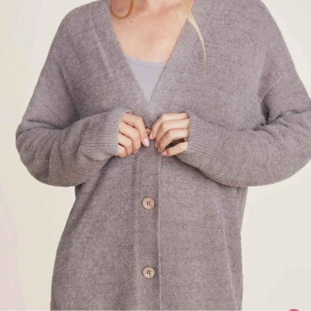 Barefoot Dreams Gray Cardigan Sweater Oversized V-Neck